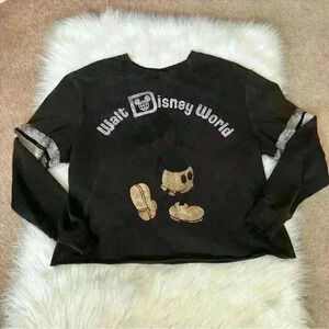 Walt Disney World Mickey Football Stripe Crop T-Shirt Medium